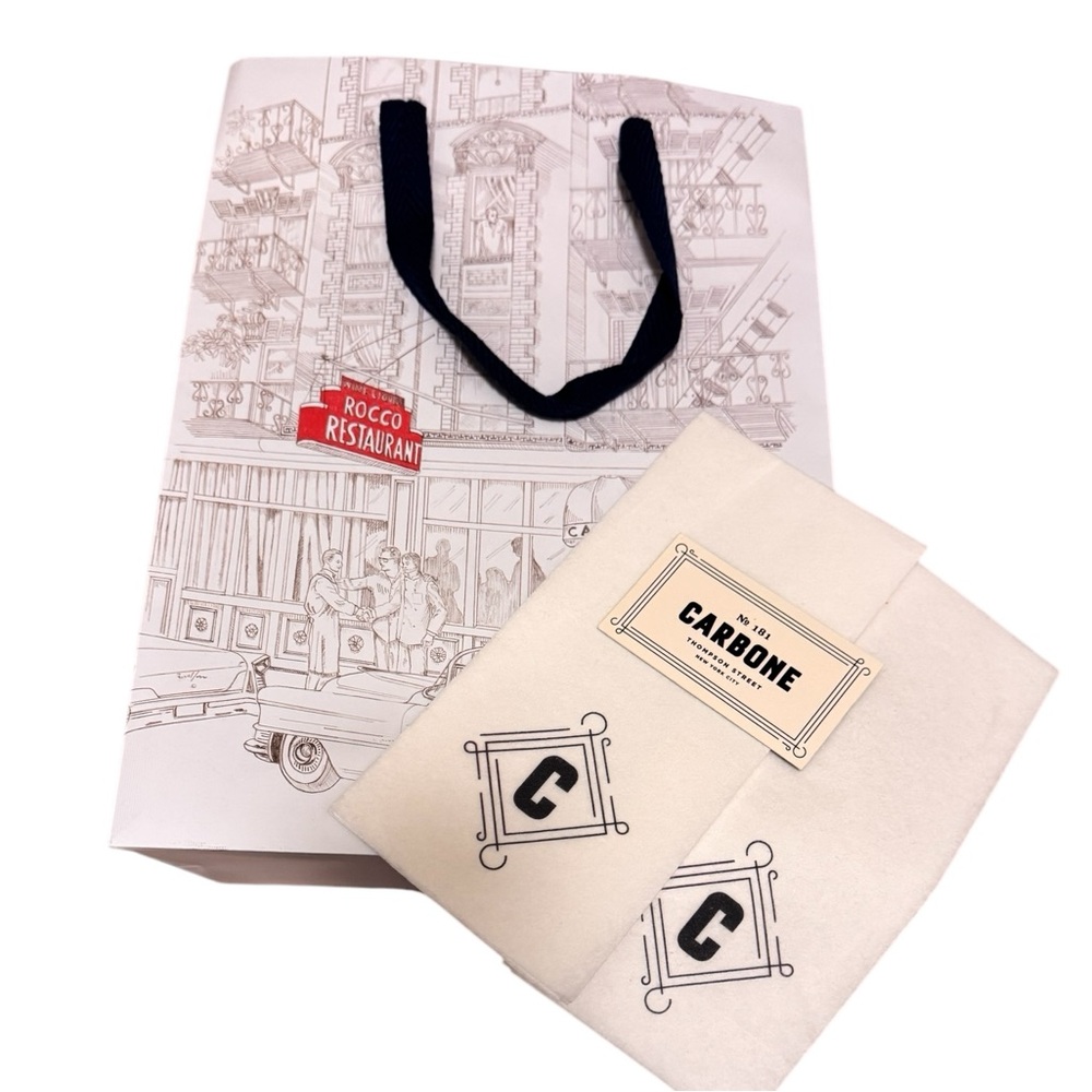 Carbone Restaurant Shopping Bag Napkins and Business Card